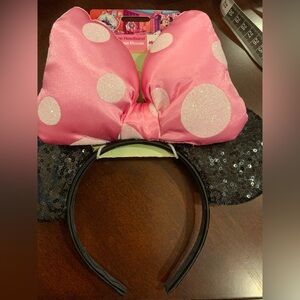 Disney Junior Pink Bow, Black Sequin Ears Headband